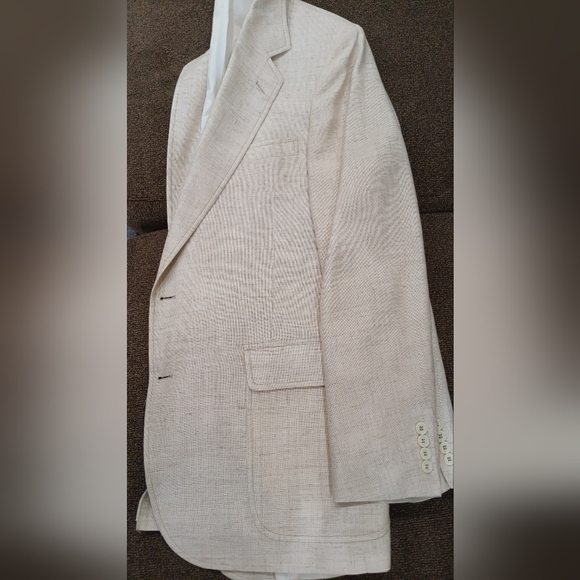 VINTAGE Beige Tweed SPORT COAT Beige Blazer Suit Timeless Designer Jacket Sz 40L - Picture 12 of 14
